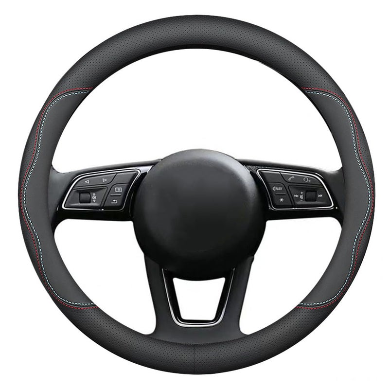HAOTULE New Nappa Leather car Steering Wheel Cover  Universal 15 inch Black - Image 3